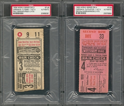1930 World Series Game 4 And 1934 World Series Game 3 Ticket Stubs From St Louis Cardinals Sportsmans Park (PSA)